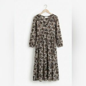 XÍRENA Ella Tobacco Petal Print Midi Dress Size M Boho Cotton Pockets $310